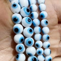Brins de perles en verre Oeil Bleu et blanc pour la création de bijoux DIY à la main - Blanc (6mm/Env. 65 Pcs)
