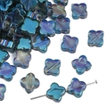 Iridescent aurora blue glass clover beads for DIY jewelry making and necklaces - Four-Leaf Clover / 10 Pieces/Pack (Approx. 10mm) / Blue and Purple