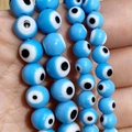 Perles rondes bleues Mauvais Œil Millefiori pour création de bijoux DIY à la main - Bleu Uni (6mm/Env. 65 Pcs)