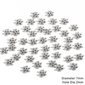 Antique silver snowflake spacer bead 7mm diameter with 2mm hole for DIY jewelry making - Snowflake Shape Style / 100 Pieces/Pack (7mm/Hole 2mm) / Antique Silver