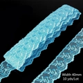 Sky blue 40mm wide embroidered floral lace ribbon with scalloped edges for DIY crafts - Peacock Blue