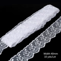 White 40mm floral embroidery lace ribbon for DIY sewing projects, 10 yards per roll - White