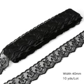 Black floral embroidery lace ribbon 40mm wide for DIY sewing 10 yards pack - Black