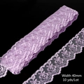 Light purple 40mm embroidered lace trim ribbon with floral patterns for DIY sewing projects - Lavender