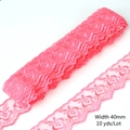 Pink 40mm embroidered lace ribbon with scalloped edges and floral pattern for DIY craft - Deep Pink