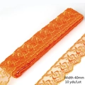 Bright orange embroidered floral lace trim 40mm wide for DIY sewing 10 yards lot - Orange Red