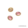 Vergoldete ovale Zwischenperle mit rosa Stein und hohler Rückseite im Vintage-Stil - Oval A Gold Rosa Glas / 11x13mm