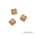 Drei goldene 11x11mm hohle Kleeblatt-Anhänger mit weißem Perleninlay für DIY - Kleeblatt Gold Weiß Glas / 11x11mm