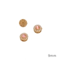 9mm vergoldete runde Perle mit rosa Katzenauge-Stein und Mini-Perlenverzierung - Rund Perle Gold Rosa Glas / 9mm
