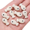 Handmade cream fish ceramic bead with white polka dots for DIY jewelry making - Fish / 2 Pieces/Pack / Light Yellow