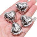 Silver metallic heart beads with BOOM and HOT LOVE engraving for DIY jewelry making - Custom Engraved / 27x25mm (2 Pcs/Pack) / Silver