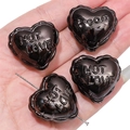 Polished black acrylic heart beads with embossed Hot Love and Boom text for DIY jewelry - Custom Engraved / 27x25mm (2 Pcs/Pack) / Black