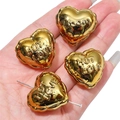 Golden acrylic heart beads with Boom and Hot Love embossed letters for DIY jewelry making - Custom Engraved / 27x25mm (2 Pcs/Pack) / Gold