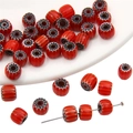 Perles citrouille en verre millefiori rayées rouge et blanc pour bijoux artisanaux DIY - 6mm (10 Pièces/Paquet) / Rouge
