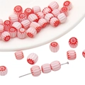 Perles citrouille en verre rayé rose avec accents fleurs rouges pour bijoux DIY - 6mm (10 Pièces/Paquet) / Rouge clair