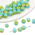 Perles en verre millefiori à rayures bleues et vertes avec motif d'étoile pour bijoux DIY - 6mm (10 Pièces/Paquet) / Rose bonbon
