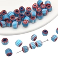 Perles en verre Millefiori faites main avec rayures bleues et blanches pour bijoux DIY - 6mm (10 Pièces/Paquet) / Bleu