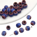 Perles de verre millefiori à motif chevron rouge blanc bleu pour la création de bijoux - 6mm (10 Pièces/Paquet) / Bleu royal
