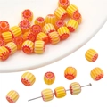 Perles barillet millefiori faites main rayées jaune orange pour création bijoux - 6mm (10 Pièces/Paquet) / Jaune