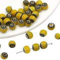 Perles en verre faites main jaunes avec motif étoilé pour la création de bijoux DIY - 6mm (10 Pièces/Paquet) / Jaune Foncé