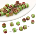 Perles en verre millefiori faites main avec motifs ondulés verts et rouges pour bijoux - 6mm (10 Pièces/Paquet) / Vert clair