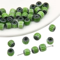 Perles citrouille en verre à rayures vertes pour la création de bijoux et colliers DIY - 6mm (10 Pièces/Paquet) / Vert
