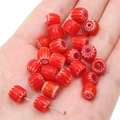 Red and white Millefiori striped beads on palm for handmade DIY jewelry making - 8mm (10 Pieces/Pack, Aperture 1mm) / Red