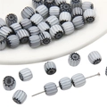Perle citrouille faite main avec rayures grises et blanches et motifs étoilés pour bijoux DIY - 6mm (10 Pièces/Paquet) / Gris
