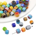 Perles barillet en verre Millefiori fait main avec rayures colorées pour bijoux DIY - 6mm (10 Pièces/Paquet) / Couleurs Mélangées Aléatoires