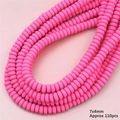 Perles heishi plates roses 7x4mm pour bijoux DIY, 110 intercalaires mats en pâte polymère - Rose