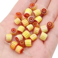 Handmade Millefiori glass barrel beads with yellow and orange stripes for DIY jewelry making - 8mm (10 Pieces/Pack, Aperture 1mm) / Yellow
