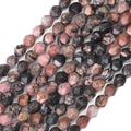 Faceted natural rhodonite beads with pink and black patterns for DIY jewelry making - 6mm / Faceted Rhodonite