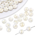 Perla tonda piatta in conchiglia naturale con lettera F dorata per gioielli DIY e bracciali - Lettera F