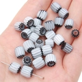 Light gray striped cylindrical glass beads with black star patterns for DIY jewelry craft - 8mm (10 Pieces/Pack, Aperture 1mm) / Gray