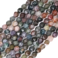 Faceted moss agate loose beads string in natural dark green and reddish brown earth tones - Faceted Indian Agate