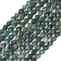 Faceted natural green moss agate stone beads with geometric cut for DIY jewelry - Faceted Moss Agate