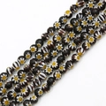 Handmade millefiori glass beads with white and yellow floral patterns on black base - Black Round Style (6mm)