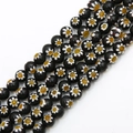 Handmade Millefiori glass round beads in black with white floral pattern for DIY jewelry - Black Round Style (10mm)