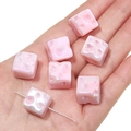 Pink iridescent acrylic cheese cube beads with crater texture for DIY jewelry making - 14x14mm (5 Pieces/Pack) / Electroplated Pink