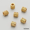 Set of 6 gold hollow cylinder charms with Chinese Fu character, size 5x5mm for DIY jewelry - Hollow Blessing Character Tube Bead (FGT546-12) / 1 Piece/Pack (OD 5mm x T 5mm) / Gold