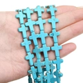 Blue synthetic turquoise cross-shaped loose beads with brown texture for DIY jewelry - Cross (12x15mm) / 1 Strand (Approx. 25 Pcs)
