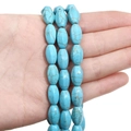 Blue synthetic turquoise barrel beads with brown veins for DIY jewelry making - Olive Bead (8x14mm)
