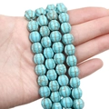 Handheld turquoise abacus beads with gold veining for DIY jewelry making - Pumpkin Bead (10mm)