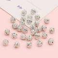 Perline a ruota cave argentate con strass arcobaleno per creazione di gioielli fai da te - Sfera con Zirconi / 10 pezzi/confezione (Diametro 6mm) / Argento Strass Bianco