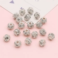 Distanziatore a sfera cava in argento con zirconi per bracciali e creazione di gioielli - Sfera con Zirconi / 5 pezzi/confezione (Diametro 8mm) / Argento Strass Bianco