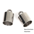 Detail showing 6.5x10mm stainless steel cord end caps with 6mm hole for DIY jewelry making - 6mm (6.5x10mm)