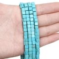 Strand of square turquoise blue synthetic stone beads with brown matrix for DIY jewelry - Small Cube (5mm)