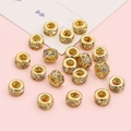 Distanziatori a botte dorati con cristalli bianchi per gioielli fai-da-te e bracciali - Distanziatore a barile con strass / 5 pezzi/confezione (Diametro 8mm) / Oro Zircone Bianco