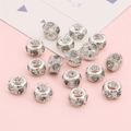 Perline distanziatrici rondelle argentate con strass bianchi per braccialetti fai da te - Anello con diamante / 5 pezzi/confezione (Diametro 10mm) / Argento Strass Bianco