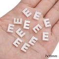 Iridescent white freshwater shell bead letter E, 7x10mm size for DIY jewelry making - Letter E / Original Color (2 Pieces/Pack)
